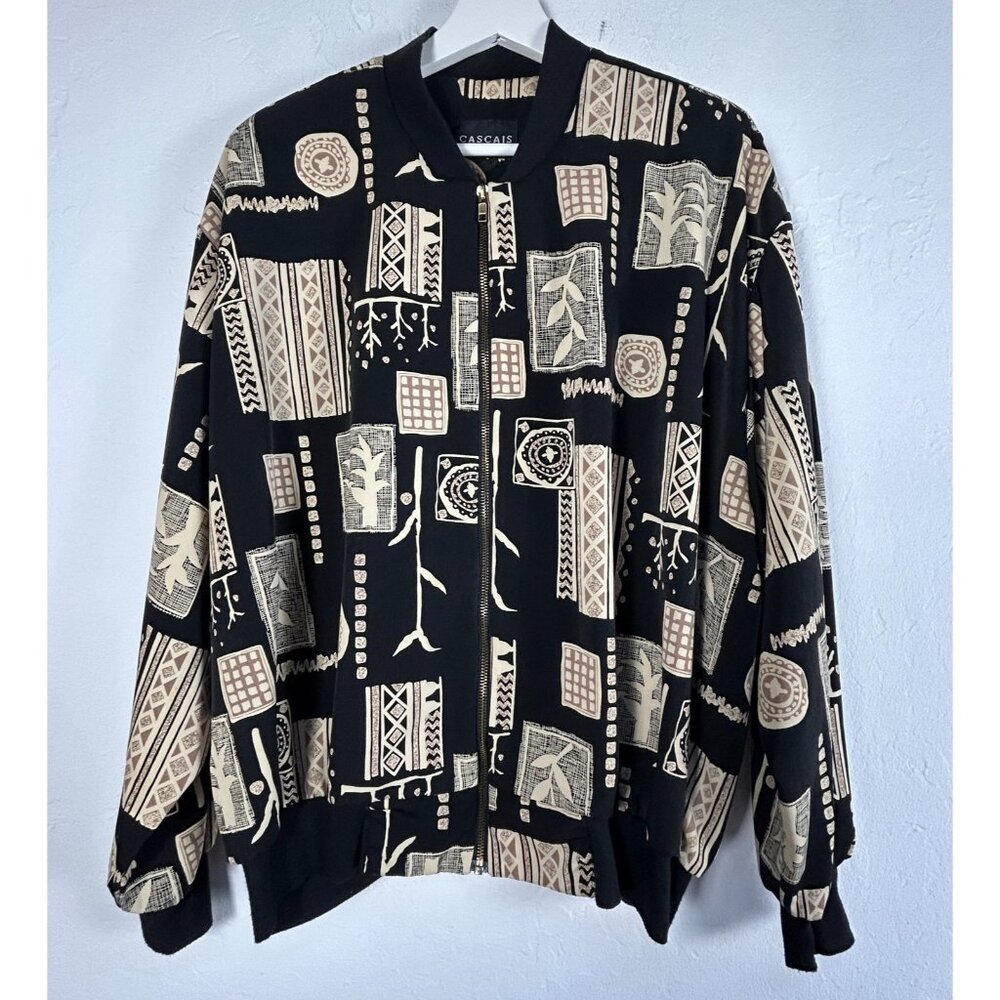 VTG Cascais Of California Womens Full Zip Bomber Jacket Long Sleeve Ethnic Black